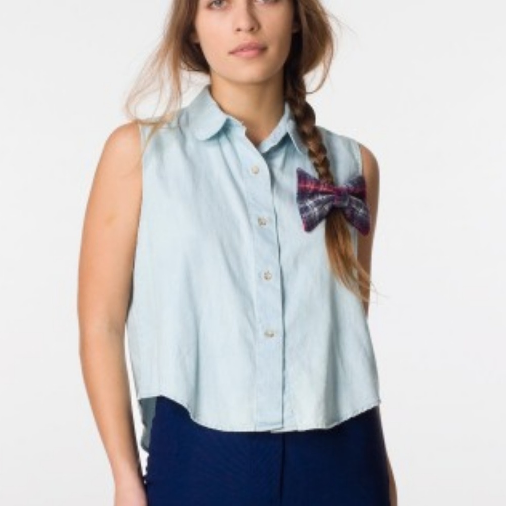 American Apparel Sleeveless Denim Crop Button Up